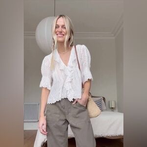 Doen Eyelet Salt (White) Henri Top Size Large